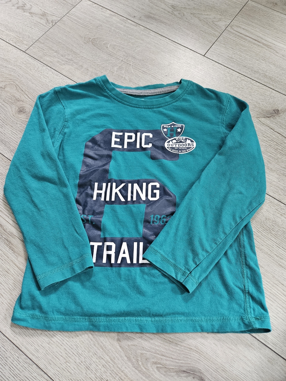 George Boys Teal Green Long Sleeve Graphic Shirt Size S/6 Hiking Trail